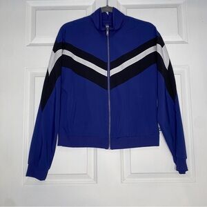 Fabletics Augustus Retro 70's Zip Up Jacket Black Purple White Size Medium